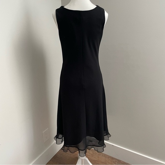 Vintage Primavera Cowl Neck Black Midi Dress Ruffle Hem Size 10 Whimsigoth - Picture 2 of 9